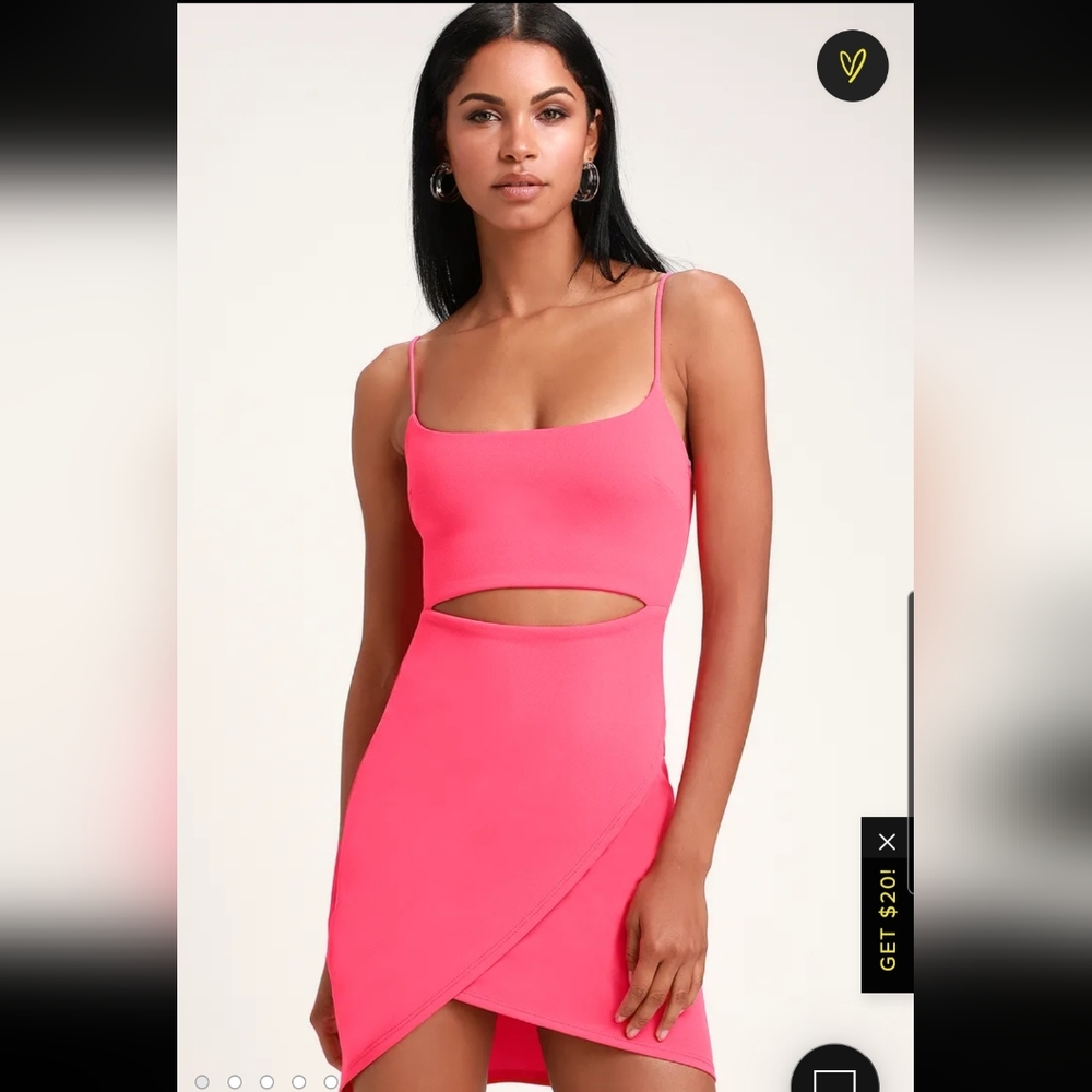 NWT Lulus Cut Out On the Town Cut Out Bodycon Mini Dress in Hot Pink Size Large